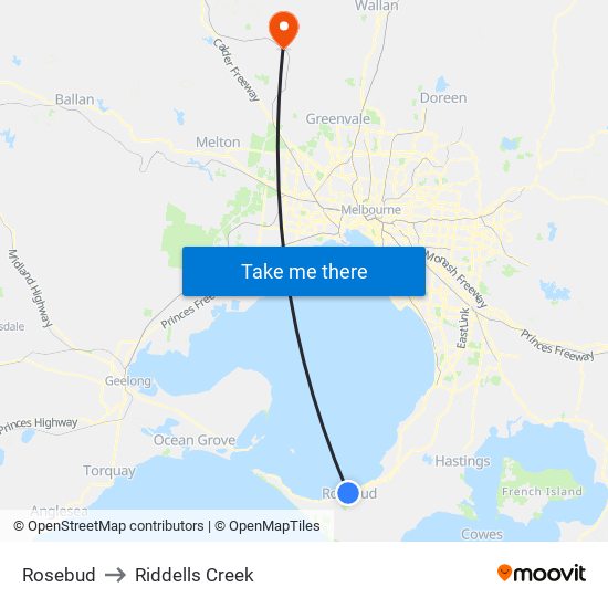 Rosebud to Riddells Creek map