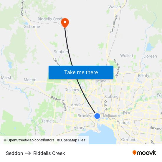 Seddon to Riddells Creek map