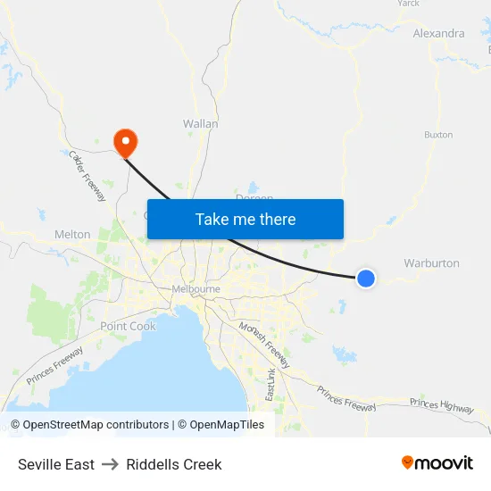Seville East to Riddells Creek map