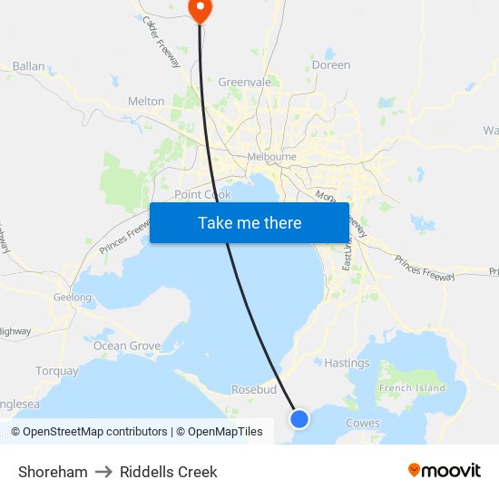 Shoreham to Riddells Creek map