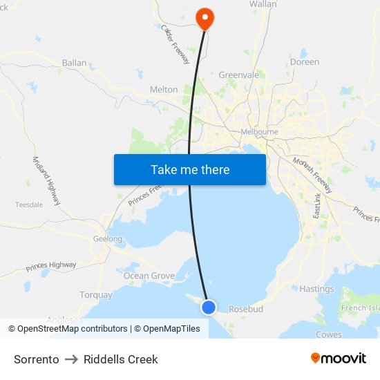 Sorrento to Riddells Creek map