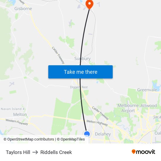 Taylors Hill to Riddells Creek map