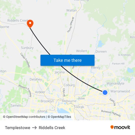 Templestowe to Riddells Creek map