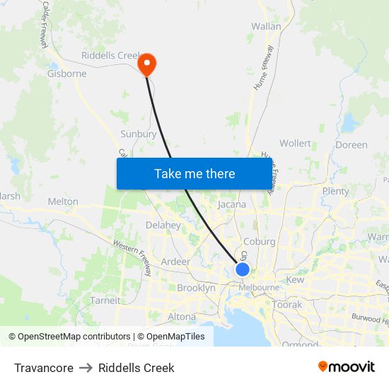 Travancore to Riddells Creek map