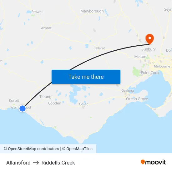 Allansford to Riddells Creek map