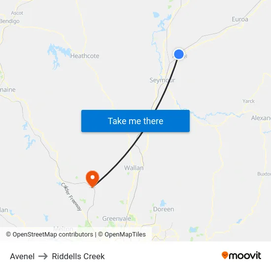 Avenel to Riddells Creek map