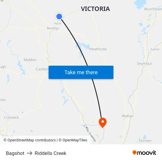 Bagshot to Riddells Creek map