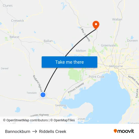 Bannockburn to Riddells Creek map