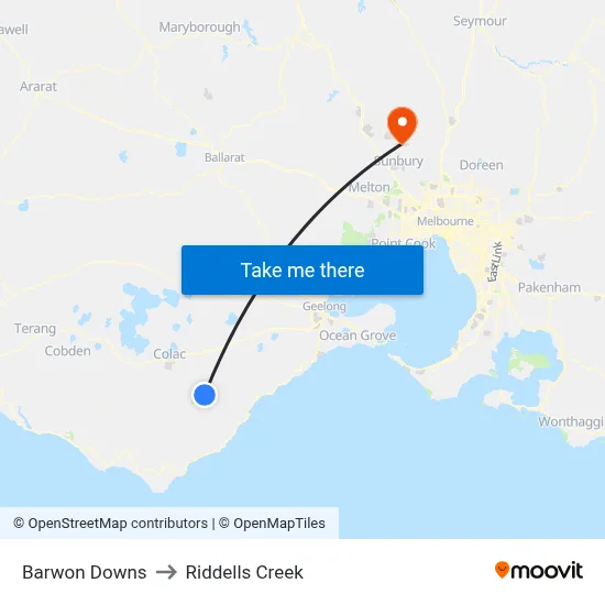 Barwon Downs to Riddells Creek map