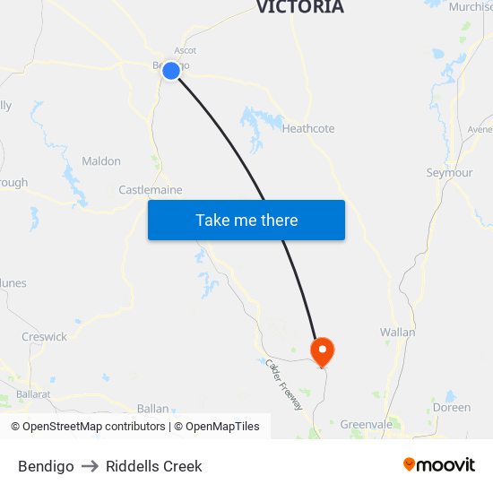 Bendigo to Riddells Creek map