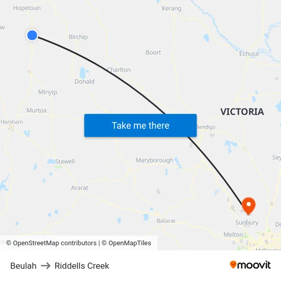 Beulah to Riddells Creek map