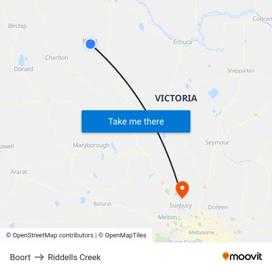 Boort to Riddells Creek map
