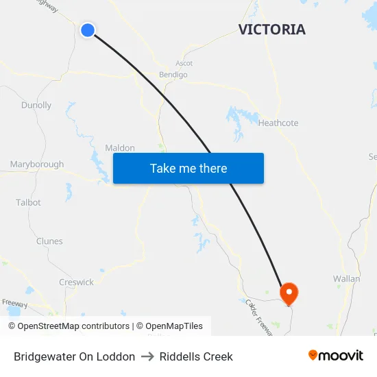 Bridgewater On Loddon to Riddells Creek map