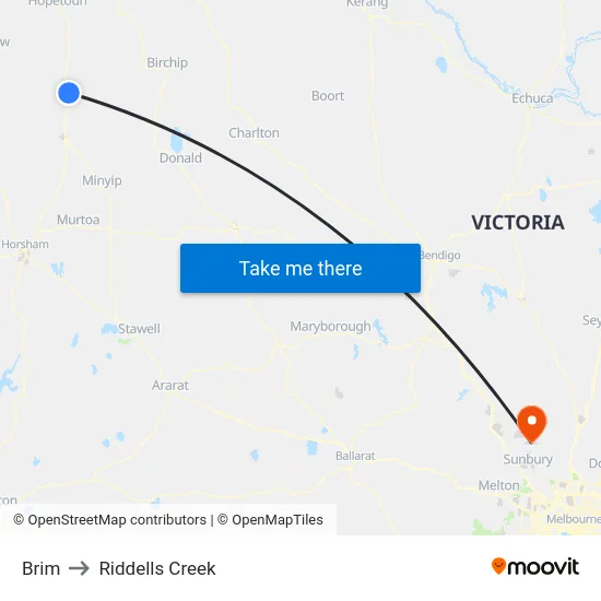 Brim to Riddells Creek map
