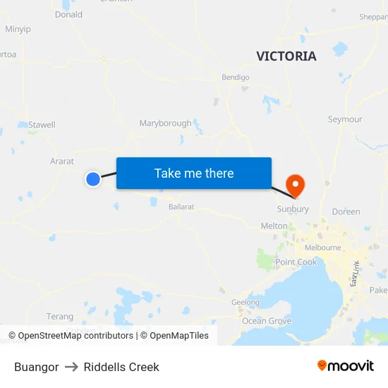 Buangor to Riddells Creek map