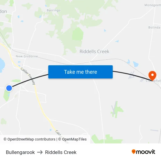 Bullengarook to Riddells Creek map