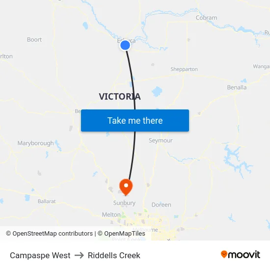 Campaspe West to Riddells Creek map