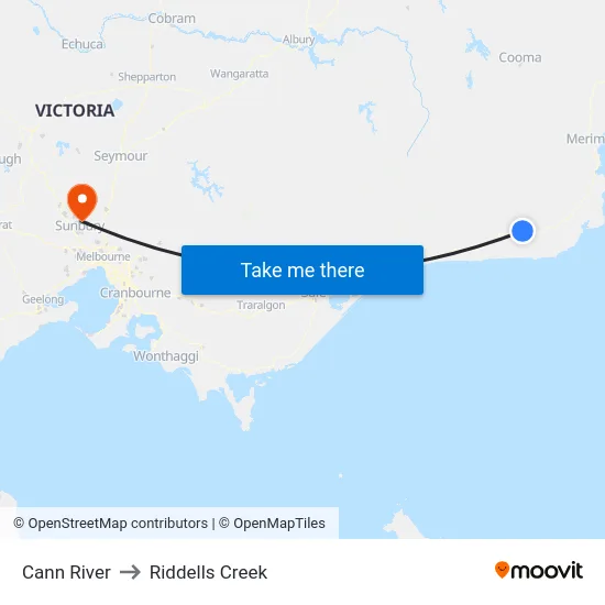 Cann River to Riddells Creek map