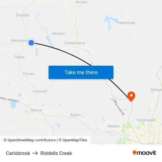 Carisbrook to Riddells Creek map