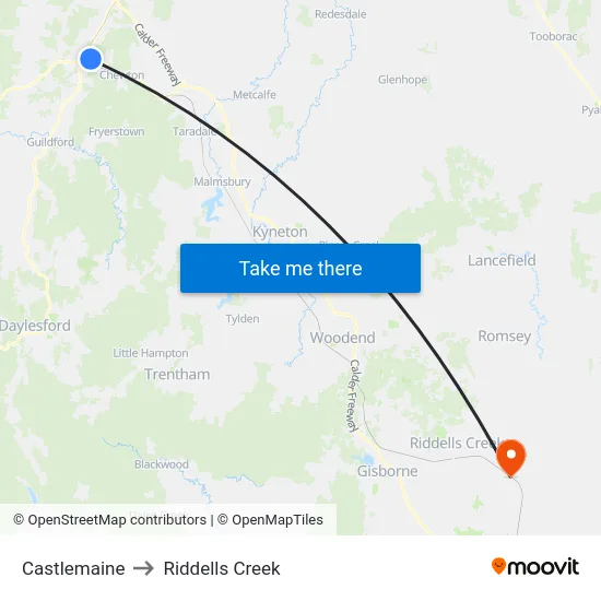 Castlemaine to Riddells Creek map
