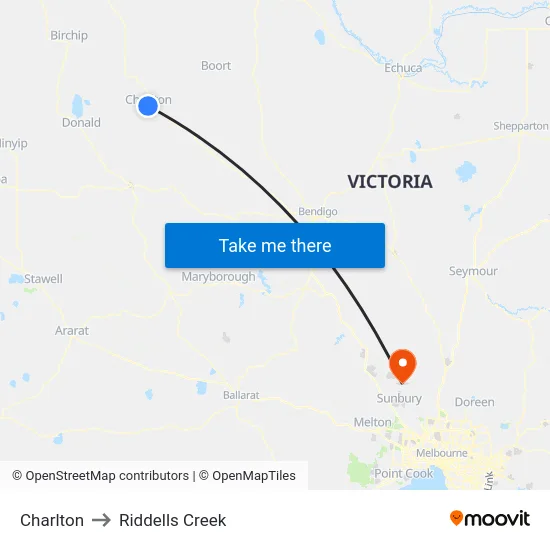 Charlton to Riddells Creek map