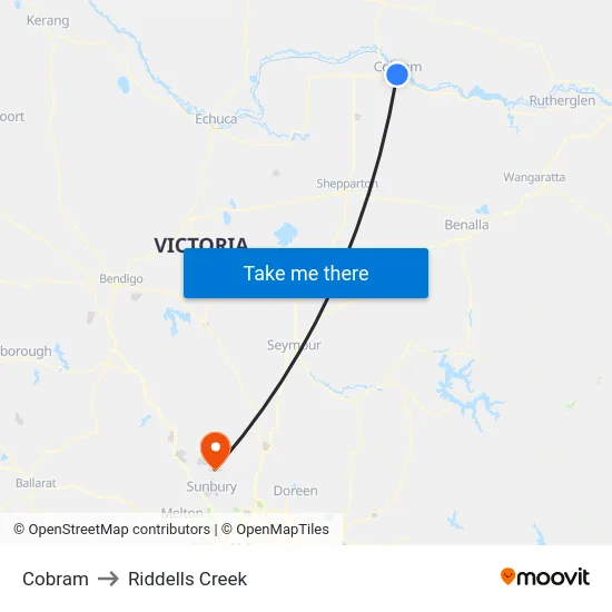Cobram to Riddells Creek map