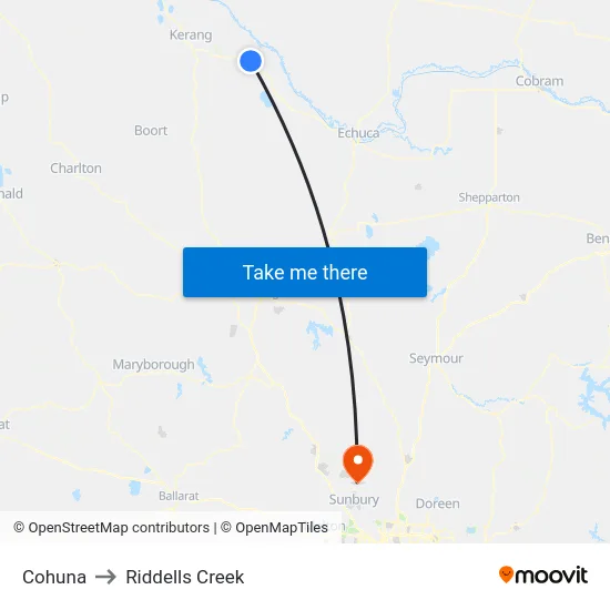 Cohuna to Riddells Creek map