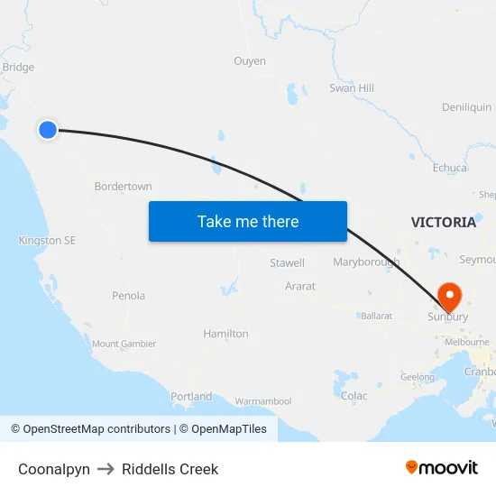 Coonalpyn to Riddells Creek map