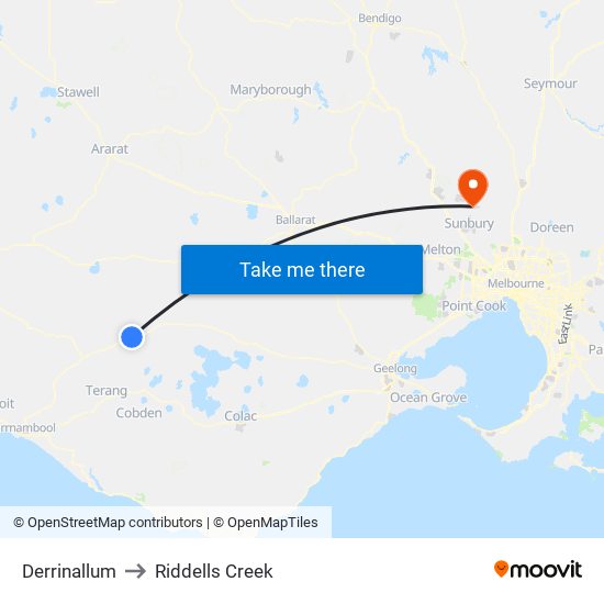 Derrinallum to Riddells Creek map