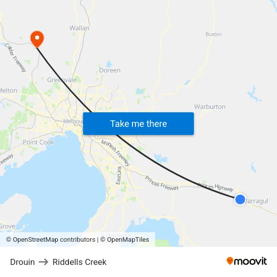 Drouin to Riddells Creek map