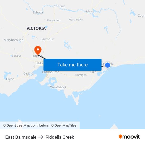 East Bairnsdale to Riddells Creek map