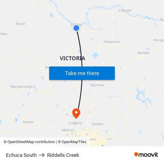 Echuca South to Riddells Creek map