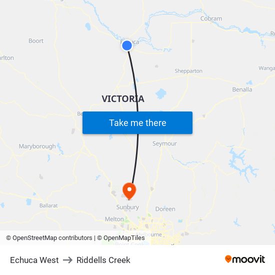 Echuca West to Riddells Creek map