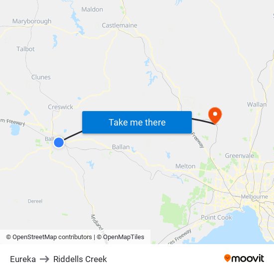 Eureka to Riddells Creek map
