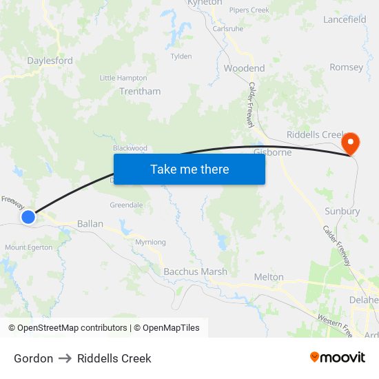 Gordon to Riddells Creek map