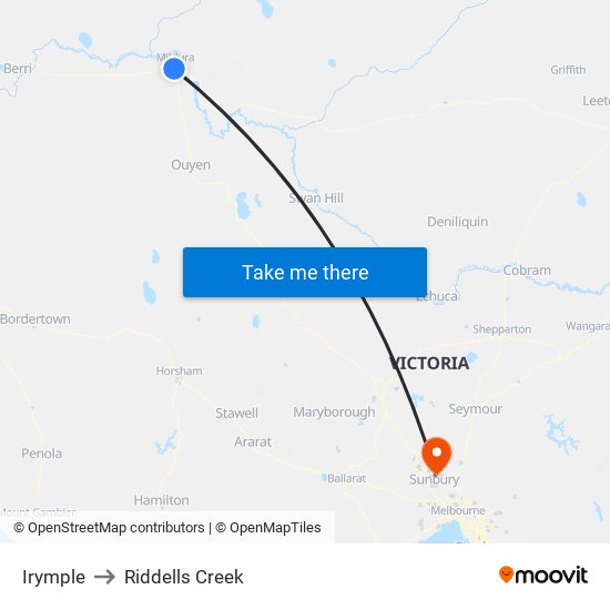 Irymple to Riddells Creek map