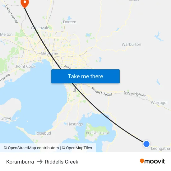 Korumburra to Riddells Creek map