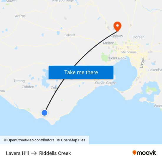 Lavers Hill to Riddells Creek map