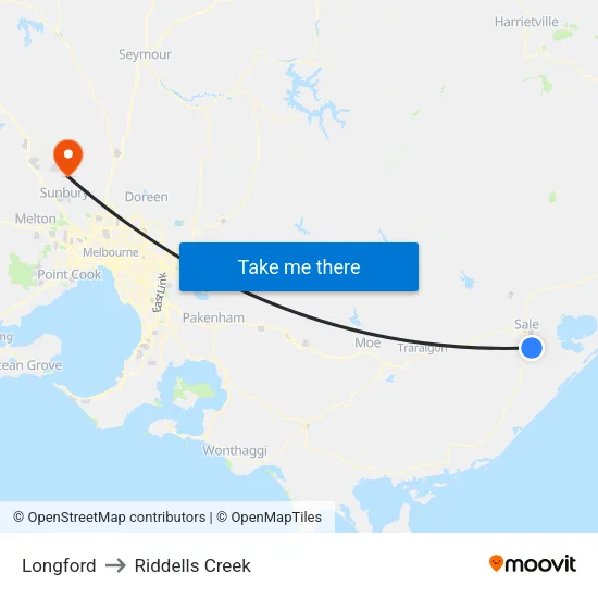 Longford to Riddells Creek map