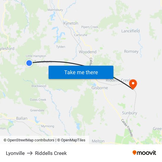 Lyonville to Riddells Creek map