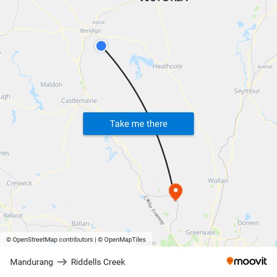 Mandurang to Riddells Creek map