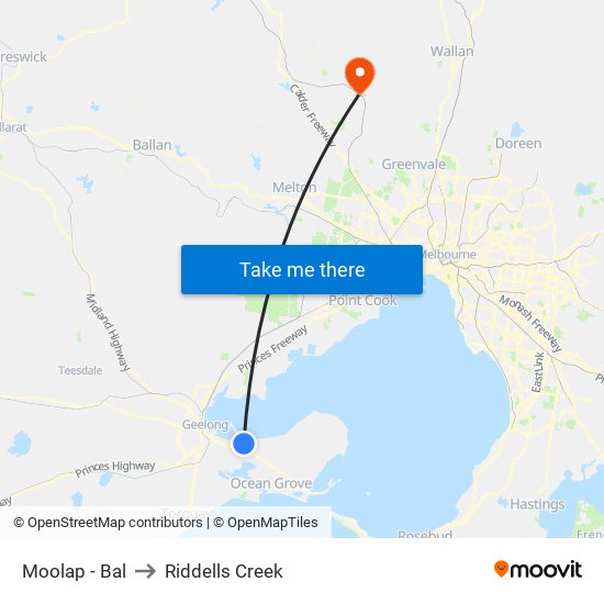 Moolap - Bal to Riddells Creek map