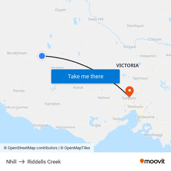 Nhill to Riddells Creek map