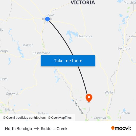 North Bendigo to Riddells Creek map