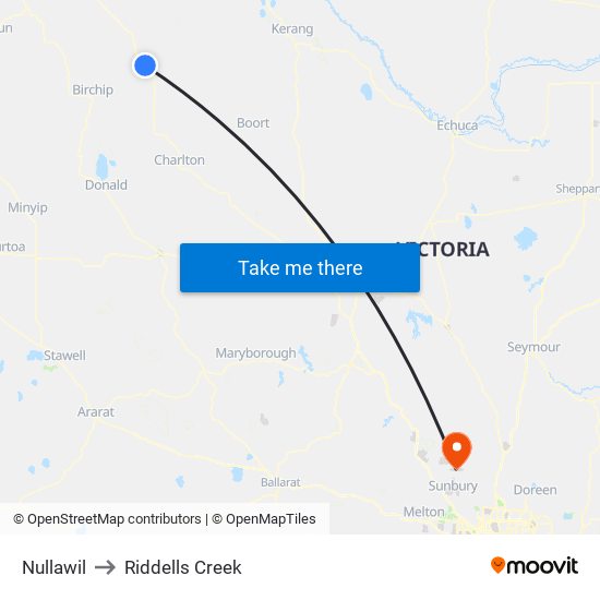 Nullawil to Riddells Creek map