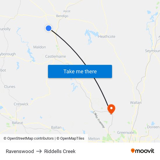 Ravenswood to Riddells Creek map