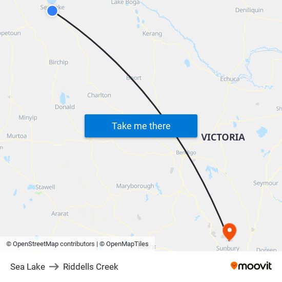 Sea Lake to Riddells Creek map