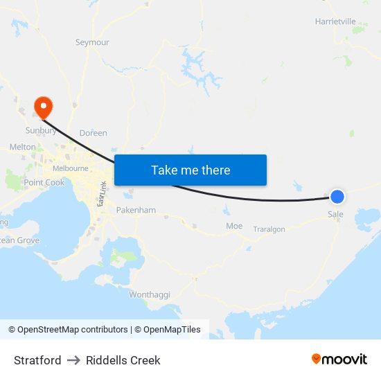 Stratford to Riddells Creek map