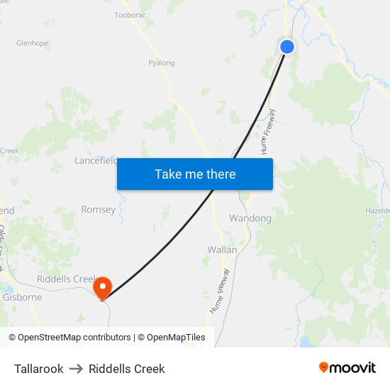 Tallarook to Riddells Creek map