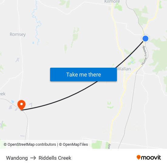 Wandong to Riddells Creek map